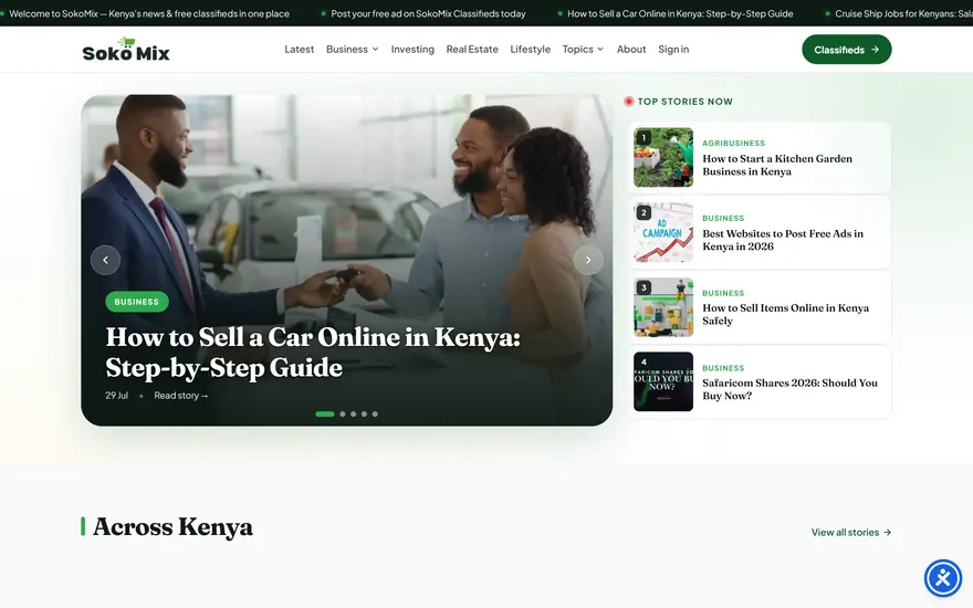 Above-the-fold view of the SokoMix website